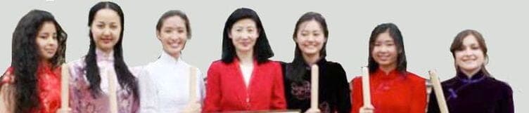 Students and teachers in Chinese dress holding scrolls